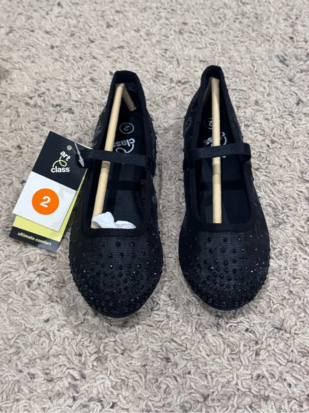 Black Sparkly Ballet Flats Youth Size 2 Art Class Brand New With Tags In Box